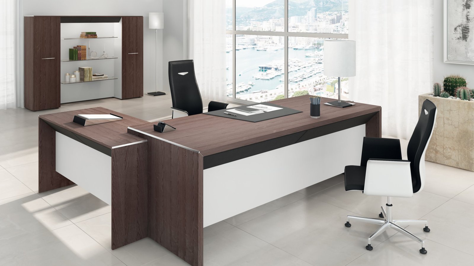 Bench bureau Attiva van Codutti met paneelwangen in essen corda in een open kantoor