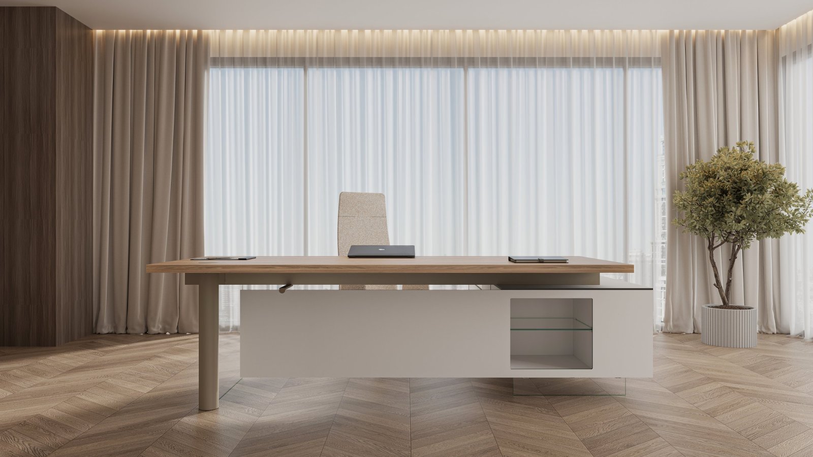 Modern directiebureau Cloud van Codutti met blad van gehard glas