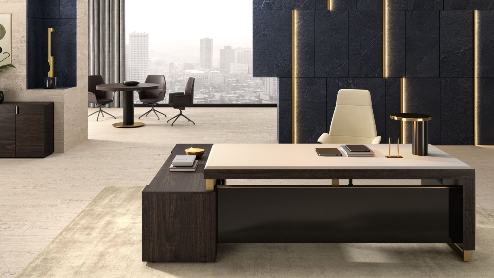 Modern directiebureau I Rovereschi van Della Rovere, versie Bellagio in gerookt notenhout
