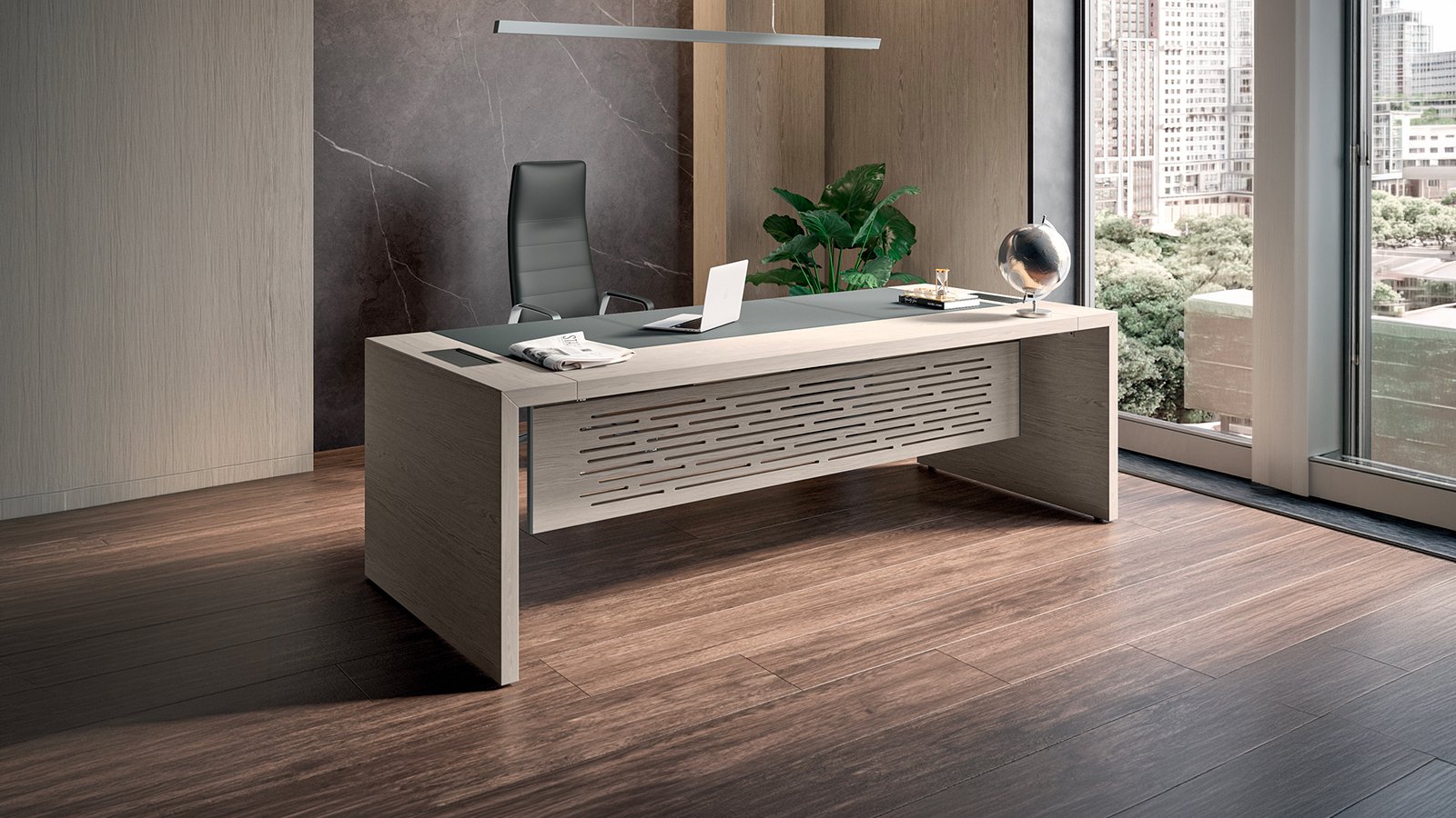 Design bureau e-10 van Quadrifoglio met notenhouten blad