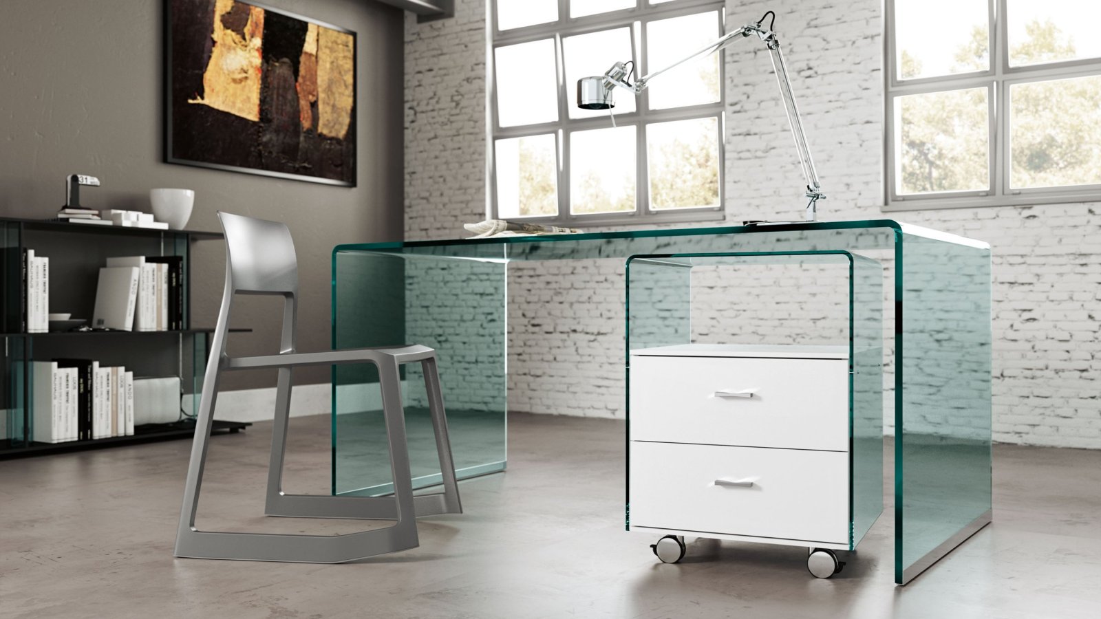 Bureau Rialto van FIAM Italia in gebogen glas