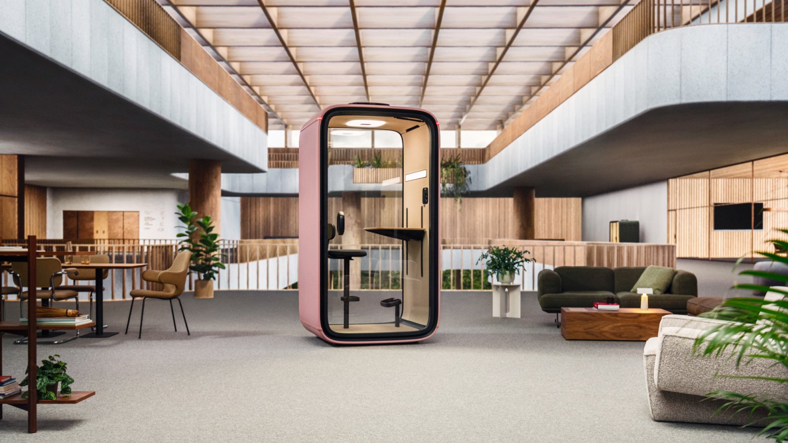 Framery One pod met naadloze staalpanelen in een Nederlands kantoor