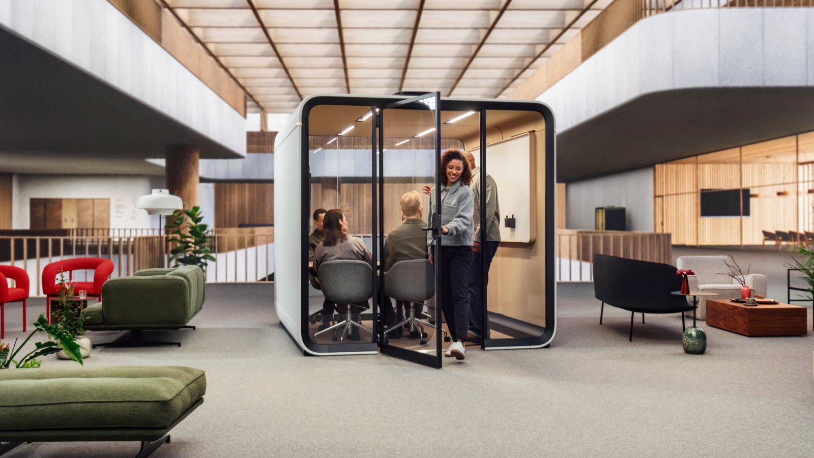 Vergadering met zes personen in de Framery Six