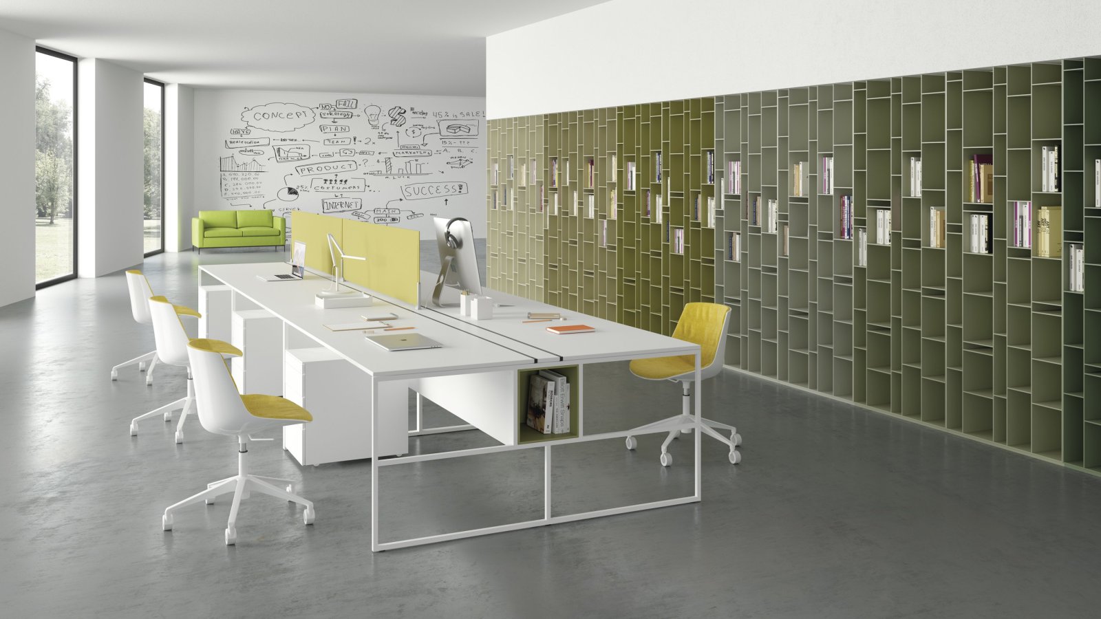 Werkplekken 20.Venti van MDF Italia met stalen frame van 20 x 20 mm