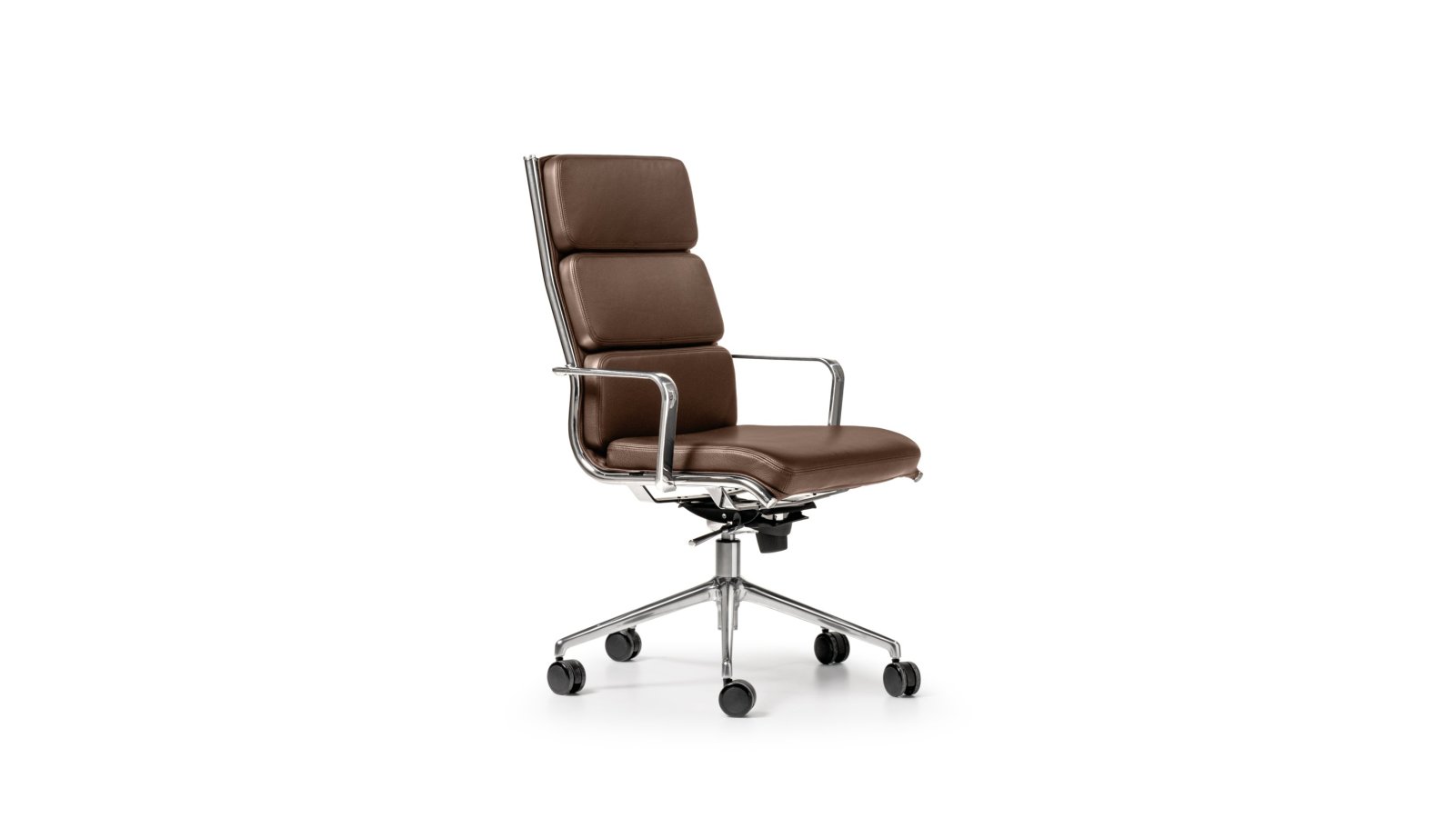 Directiestoel The Season Comfort van Quinti in zwart leer met hoge rug op wielen