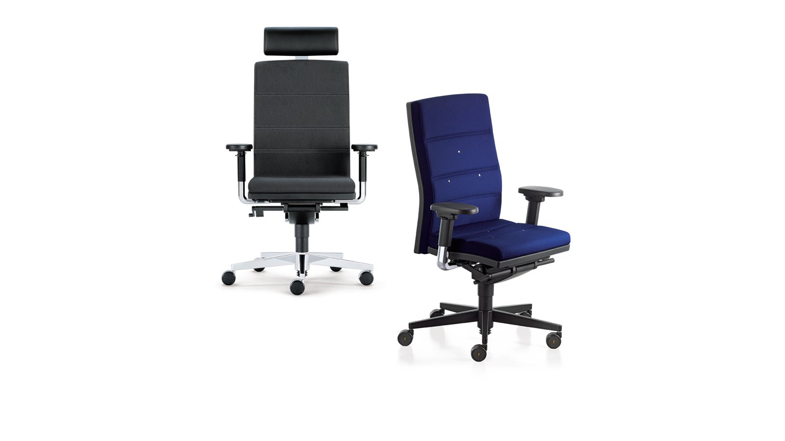 Werkstoel mr.24 van Sedus in blauwe stof met hoge rug en 3D-armleggers