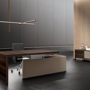Transparante glazen steun onder het Bold58 bureaublad