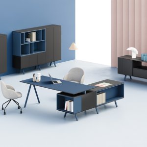 Directiebureau Lay in Canaletto-noten met antracietkleurige structuur