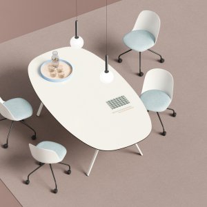 Zacht gevormde vergadertafel Lay met wit CDF-blad