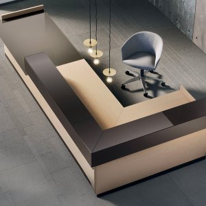 Toki van Archiutti, modulaire receptiebalie in een bedrijfshal