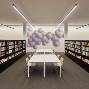 Office-uitvoering van de Nuur tafel met twee kabelopeningen