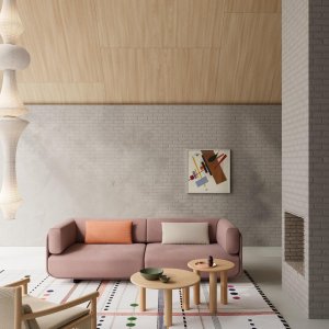 Poef en daybed Shaal samen in een woonlounge