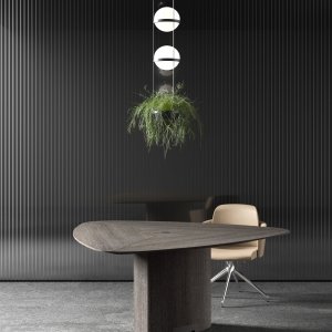 Leren inzet met zichtbaar stiksel op de Trilo tafel