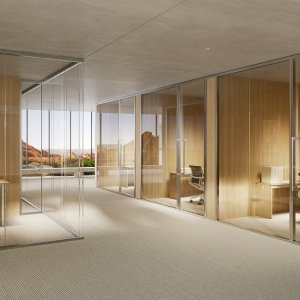 Kantoorscheidingswand Slender van Citterio met aluminium profielen