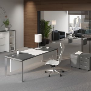 Attiva van Codutti met wit gelakt glazen blad op met leer beklede conische poten