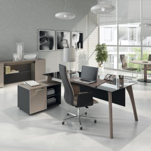 Kunststof lade met leren front in de aanbouw van een Attiva werkplek