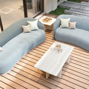 Ronde tafel Ginza van 120 cm op twee gekruiste panelen, travertijn en lak