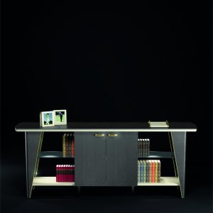 Barkast iSixty met glazen blad en leren deuren van Codutti