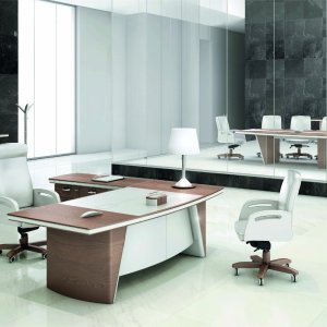 Directiekamer met iSixty bureau, PC-aanbouw en boekenkast Colonna