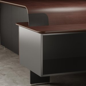 Verchroomde band tussen de bladen van een modulaire AlfaOmega vergadertafel