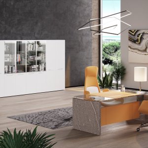 Wachttafel One met T-voet van Piasentina-steen en blad van notenhout