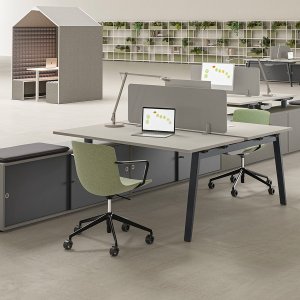 E-Place bench bureau met centrale kabelrail van aluminium