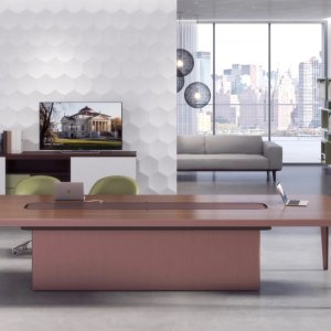 Vierkante vergadertafel Estel van 160 cm met blad in gezuurd glas en kabelbak