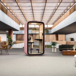 Framery One pod met naadloze staalpanelen in een Nederlands kantoor
