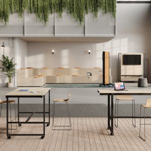 Melamine blad beton op een Be.1 werkplek