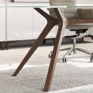 Ronde DR vergadertafel met wit gelakt glazen blad