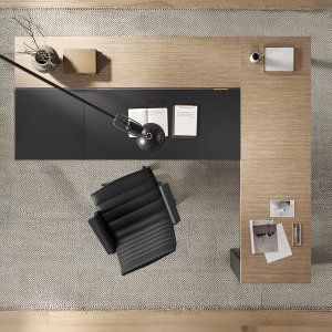 Geborsteld aluminium frame van het presidentiële bureau Ono