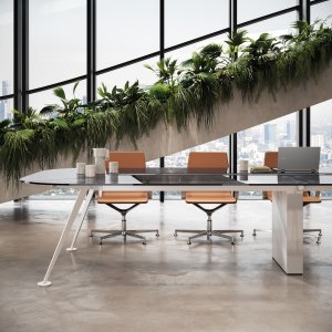 Het dragende servicemeubel onder het Spike bureau