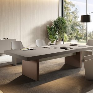 Las Mobili Jera directiebureau 2.100 mm afwerking Noce Bali, Eco-Pelle Ardesia zijpanelen — directiekantoor Amsterdam