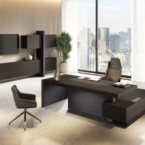Italiaans directiebureau Jera met 3d-foil houtuitstraling en donkere structuur