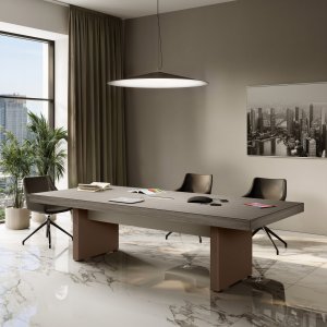 Jera vergadertafel 2800 mm met houtlook werkblad en geïntegreerde Flip-Top kabelklep