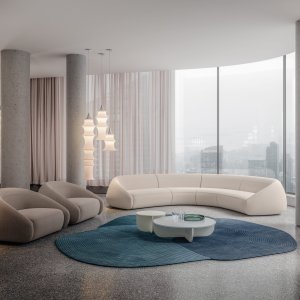 Apper fauteuil in profiel: de rugleuning draait door tot armlegger