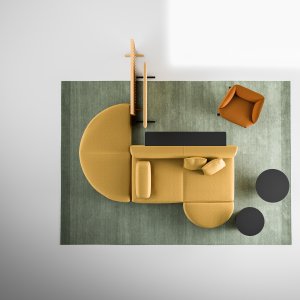 Eiland van 180 × 180 cm uit Node+ met rugleuningen in een hal