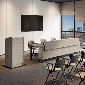 Lange rechthoekige I-Meet-conferentietafel in Notelaar Bali 3d-foil voor de raadszaal