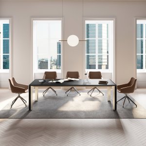 Rechthoekige Iulio-vergadertafel met flip-top-luik in de bladkleur