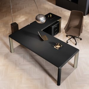 Detail van de geëxtrudeerde aluminium Iulio-poot met verticaal houtlook-profiel