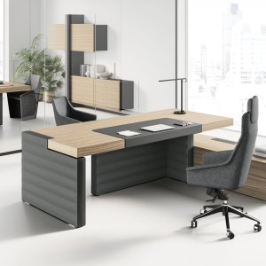 Las Mobili Jera Eco-Pelle Ardesia 505 — acrylvlies 12 mm, lineaire stiksels, zijpaneel directiebureau