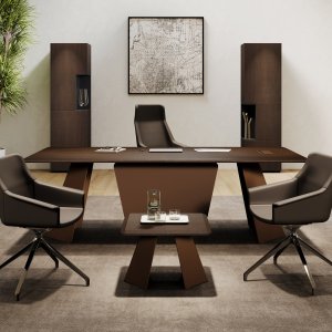 Monolith bureau in 3d-foil Noce Bali met frame in Roest