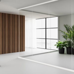 Gezeefdrukt maatwerkglas op een Mood-scheidingswand