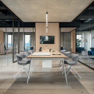 Overgangsmodule hout en glas in een Quadrifoglio wand