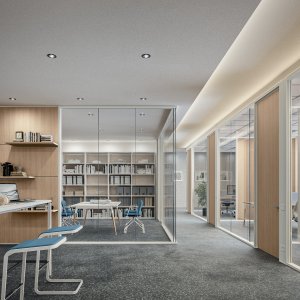 Draaideur in gehard glas in de wand M1 — systeem Quadrifoglio