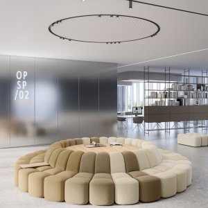 Bedrijfsreceptie met Array zitmeubelen van mdf italia