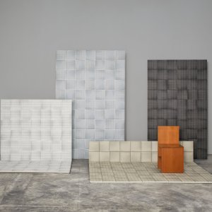 Pantrywand in Aurore Light Green Grid L en effen