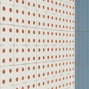 Bloc outdoor muur in ruwe terracotta op een patio