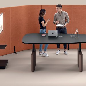 Otto bench van Martex met vier werkplekken in bovenaanzicht
