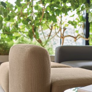 Beklede pad op de houten armleuning van de Quinti One Hundred